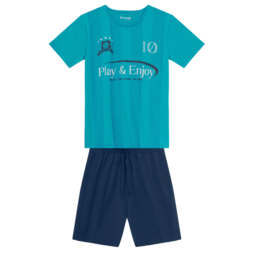 Conjunto Juvenil Brandili Camiseta Play E Bermuda Dry Fit