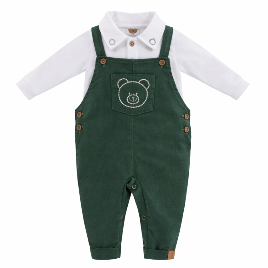 Macacão Longo Bebê Aconchego Bordado Urso 2 Peças