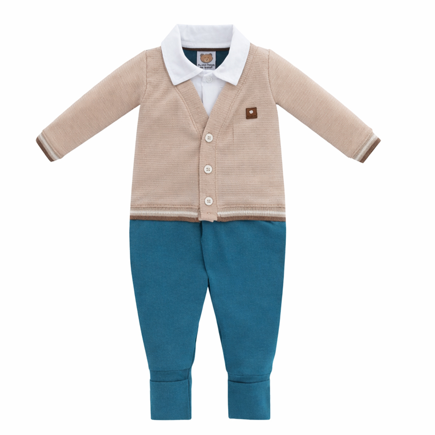 Macacão Longo Bebê Aconchego Menino Estampa Casaco
