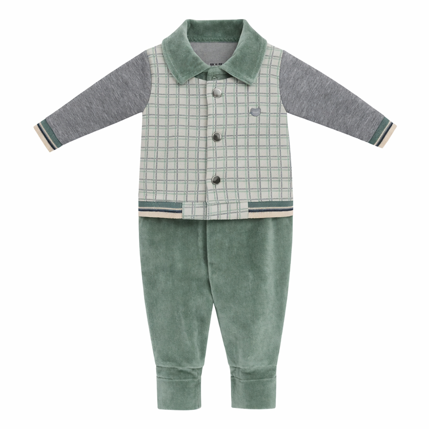 Macacão Longo Bebê Aconchego Menino Estampa Jaqueta