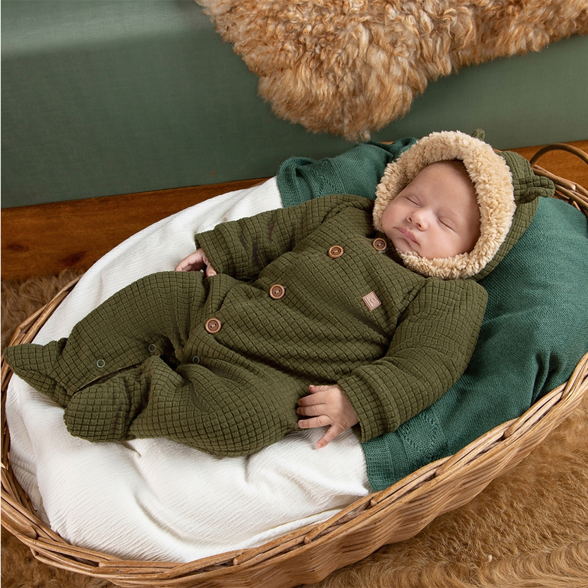 Macacão Longo Bebê Aconchego Com Capuz Pêlo