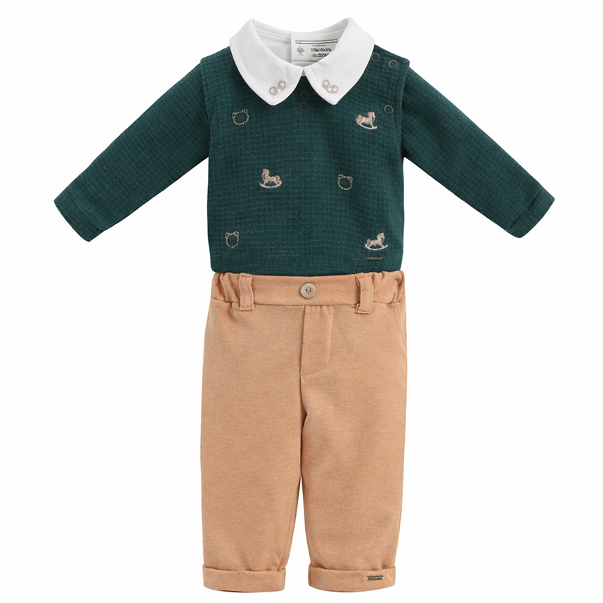 Conjunto Bebê Aconchego Body Bordado Cavalos E Calça