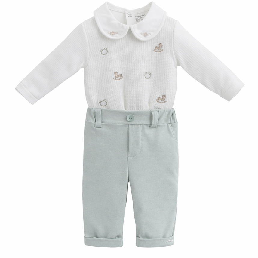 Conjunto Bebê Aconchego Body Bordado Cavalos E Calça