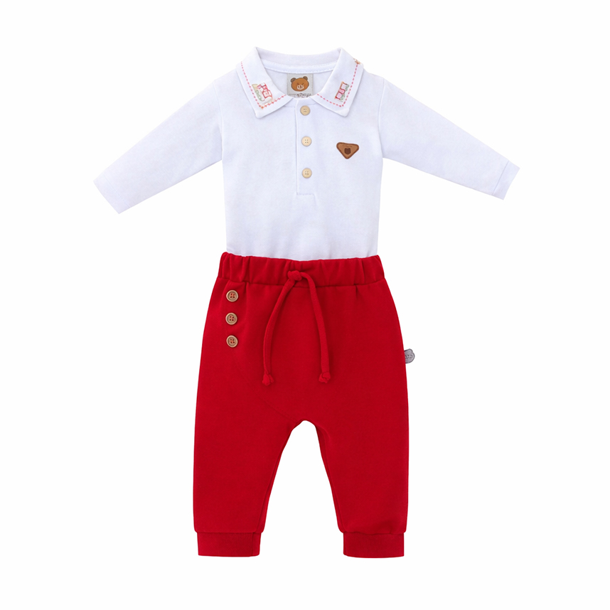 Conjunto Bebê Aconchego Body Gola Bordada E Calça