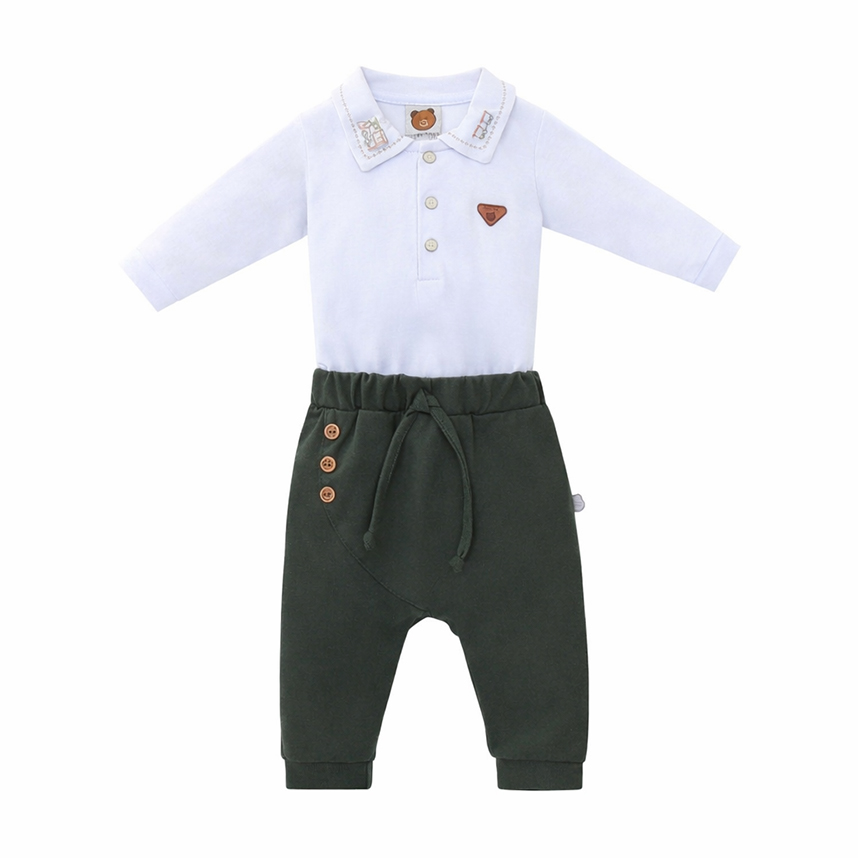Conjunto Bebê Aconchego Body Gola Bordada E Calça