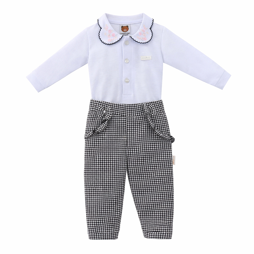 Conjunto Bebê Aconchego Body Gola Bordada E Calça