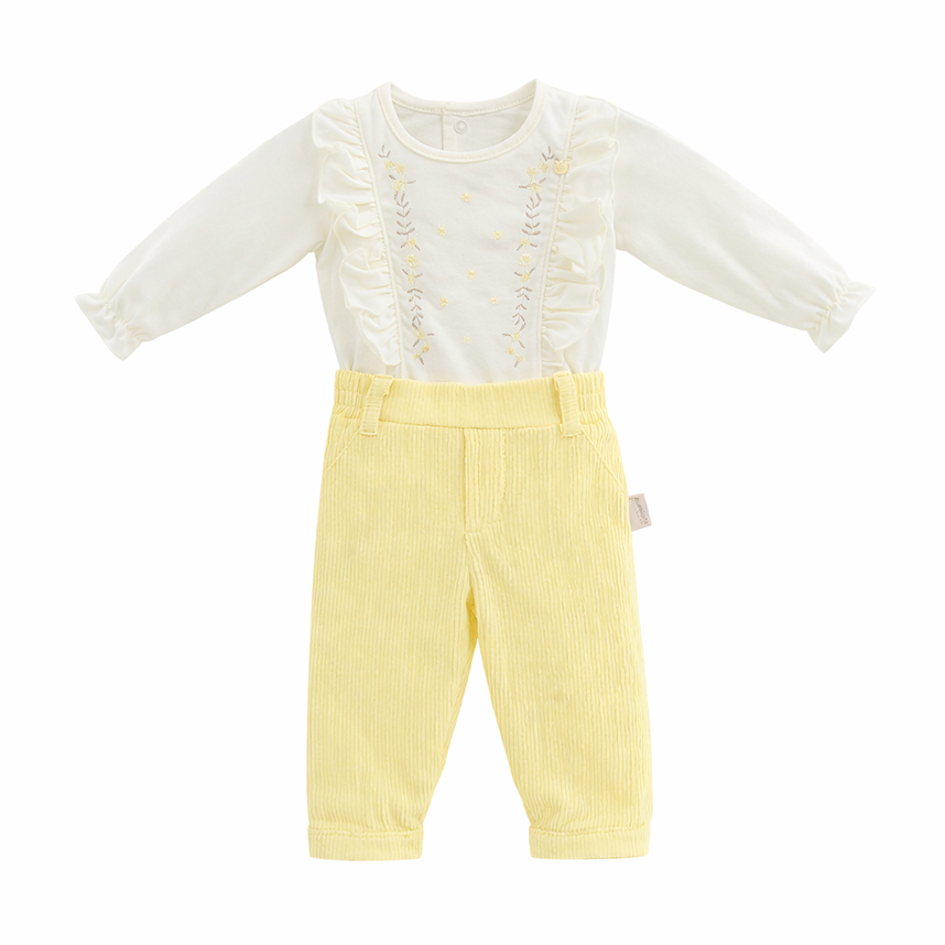 Conjunto Bebê Aconchego Body Bordado Com Babado  E Calça