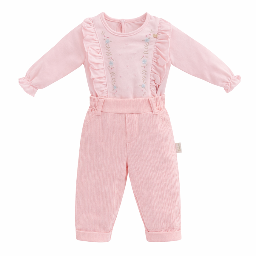 Conjunto Bebê Aconchego Body Bordado Com Babado  E Calça