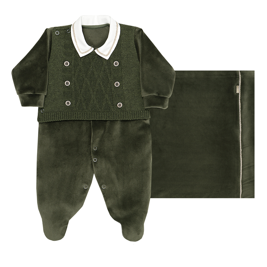 Saída De Maternidade Sonho Mágico Menino Pala Tricô 2 Peças