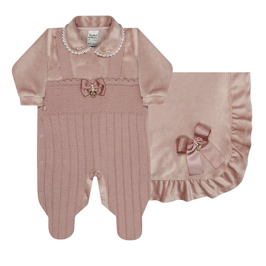 Saída De Maternidade Sonho Mágico Tricô Aplique Laço 2 Peças