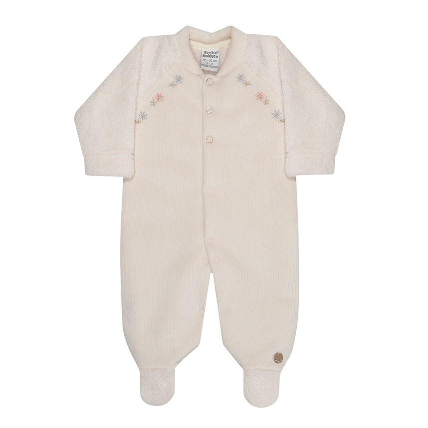 Macacão Longo Bebê Sonho Mágico Pêlo Bordado Flores