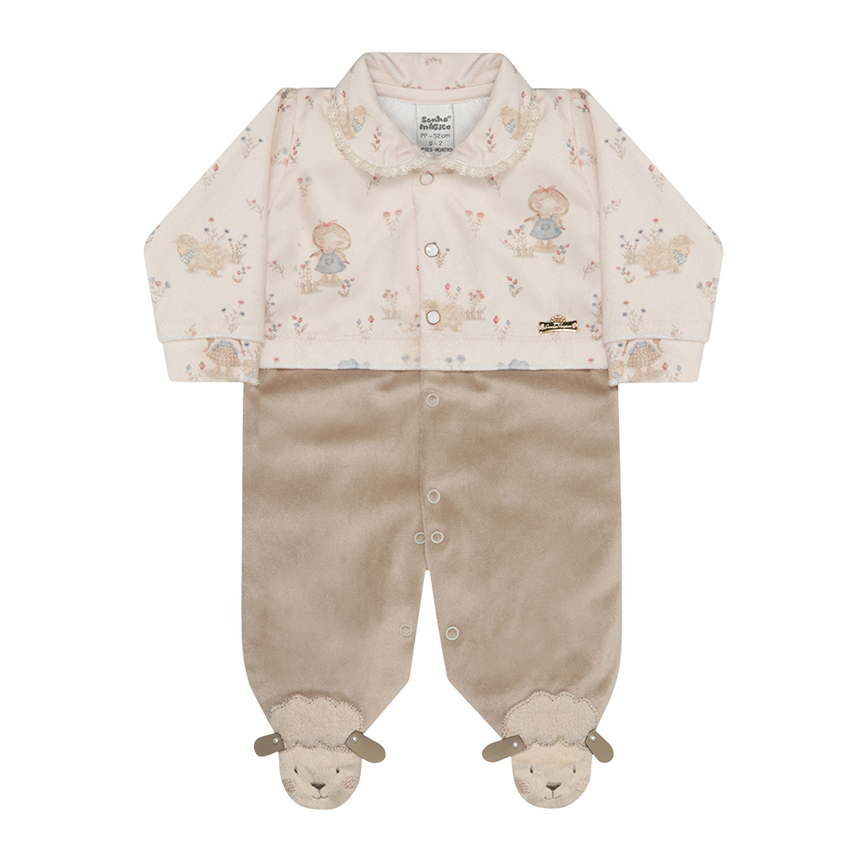 Macacão Longo Bebê Sonho Mágico Estampa Ovelhinha