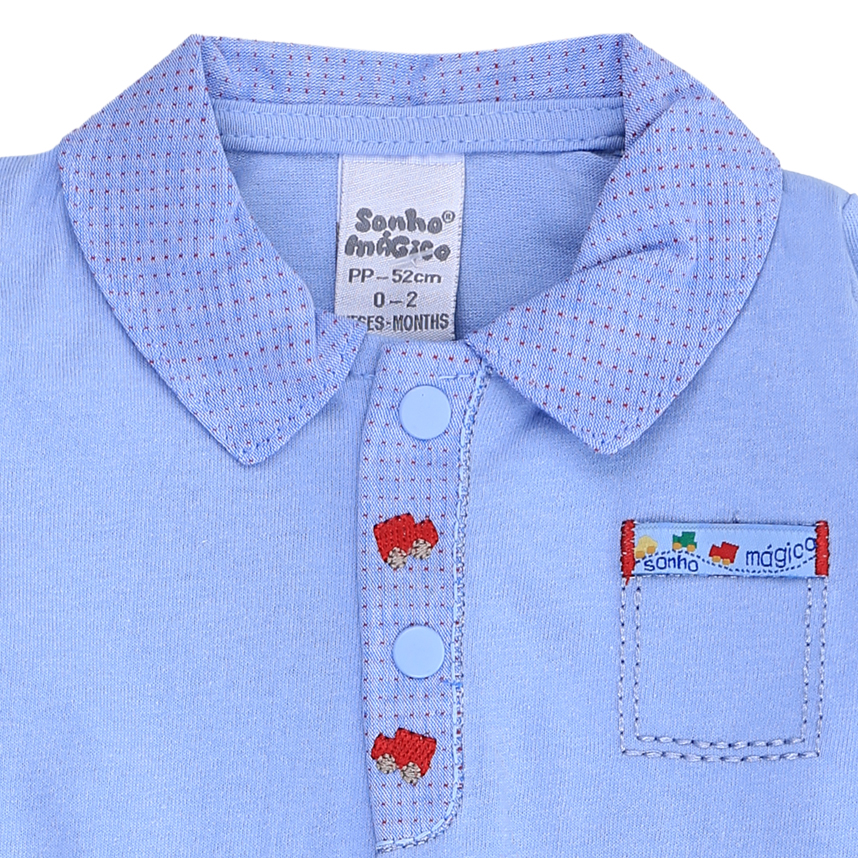 Macacão Longo Bebê Sonho Mágico Bordado Carrinho Macacão Longo Bebê Sonho Mágico Bordado Carrinho