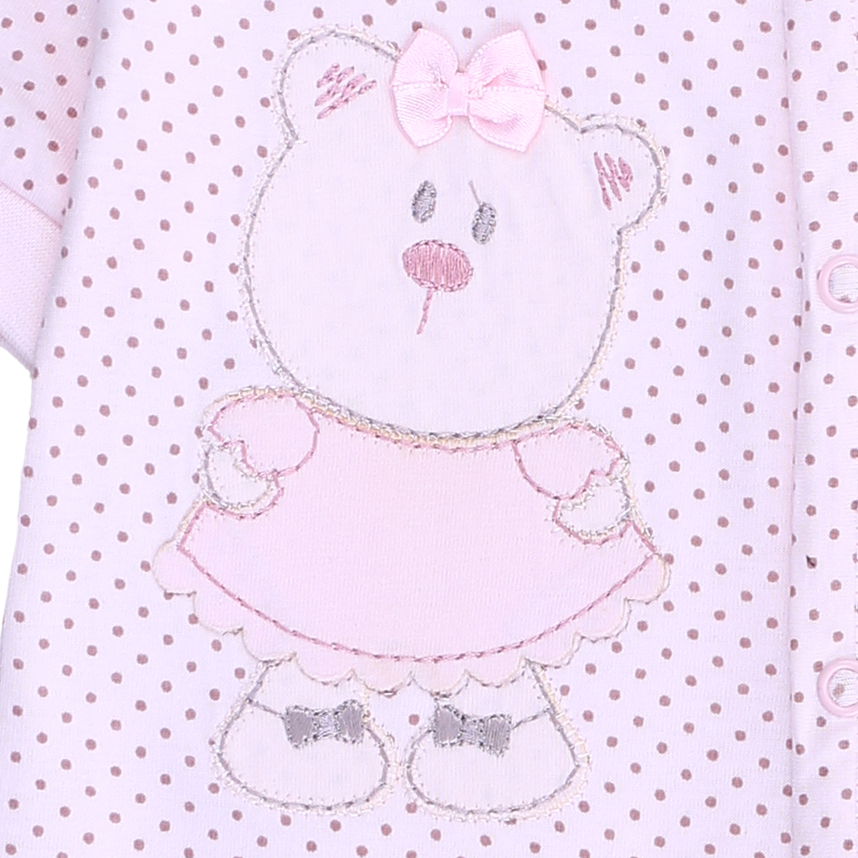 Macacão Longo Bebê Sonho Mágico Poá Bordado Ursinha