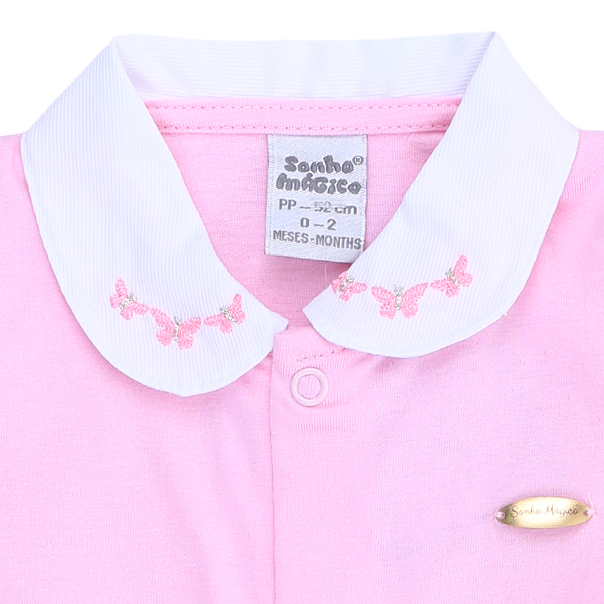 Macacão Longo Bebê Sonho Mágico Gola Bordado Borboletas
