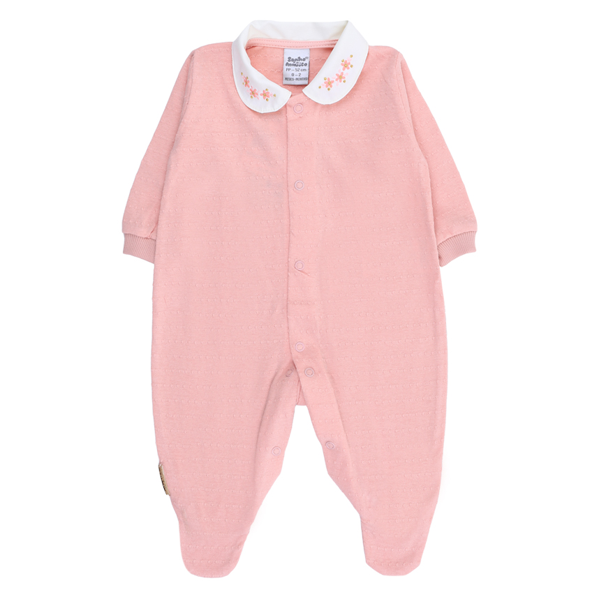 Macacão Longo Bebê Sonho Mágico Gola Bordado Flor