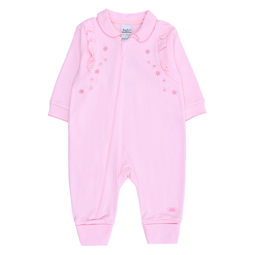 Macacão Longo Bebê Sonho Mágico Pala Flor Com Babado