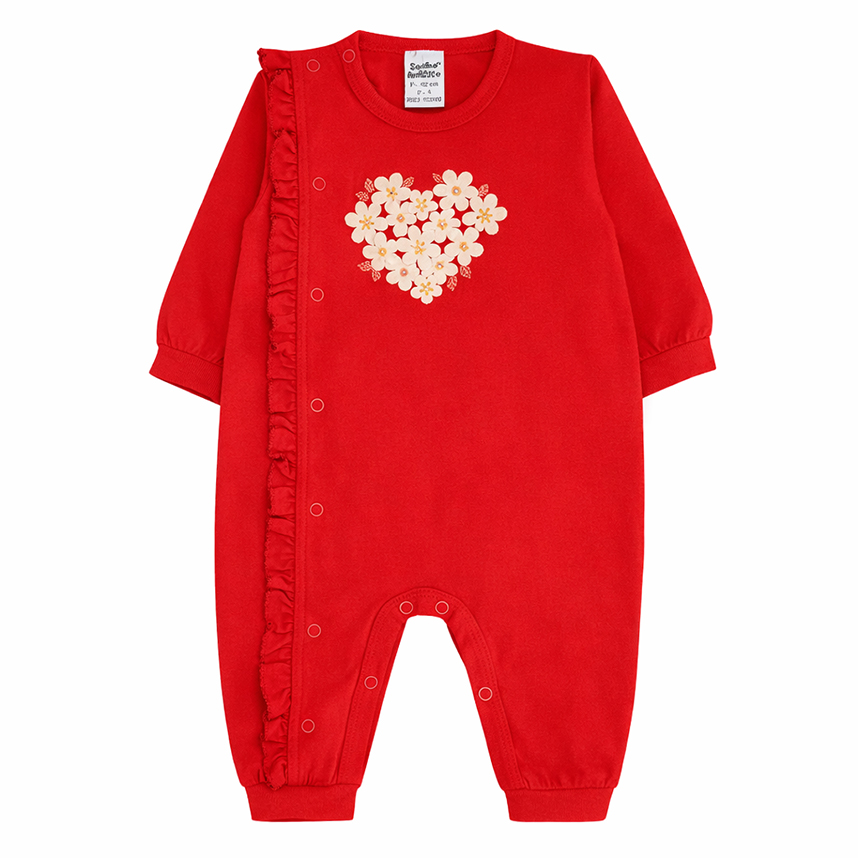 Macacão Longo Bebê Sonho Mágico Pala Flor com Babado