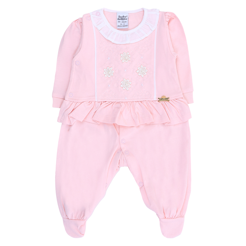 Macacão Longo Bebê Sonho Mágico Pala Pérolas E Babado