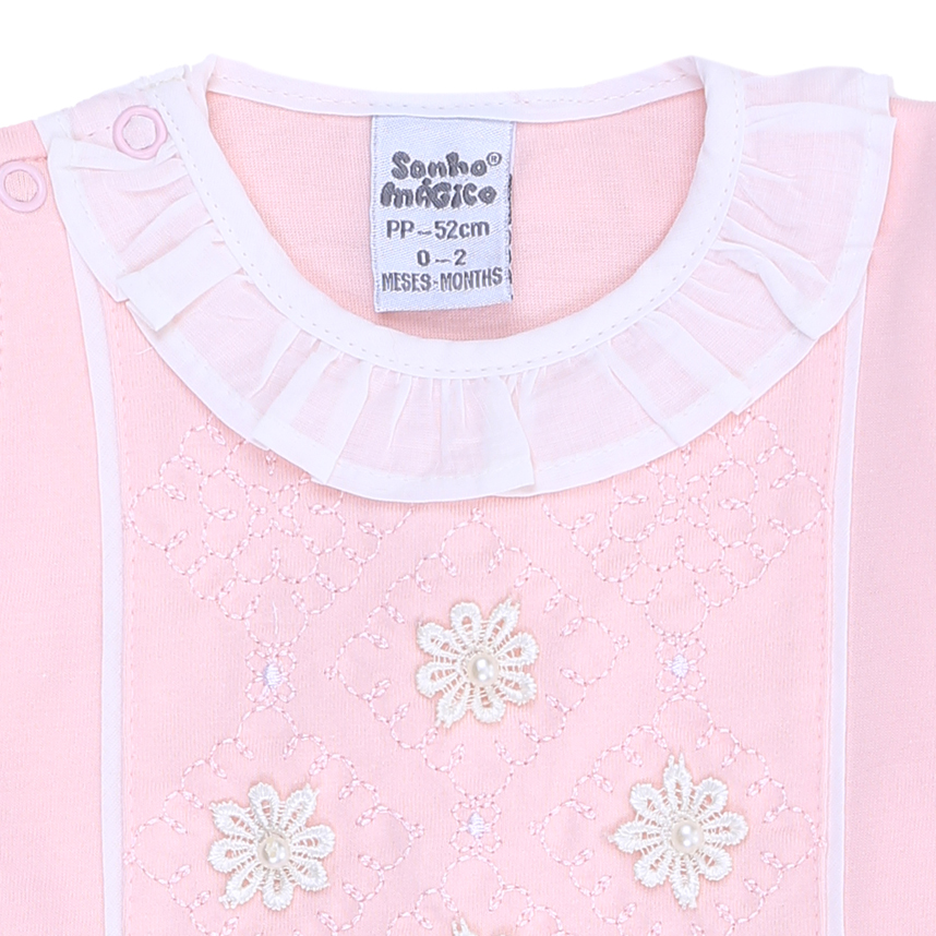 Macacão Longo Bebê Sonho Mágico Pala Pérolas E Babado