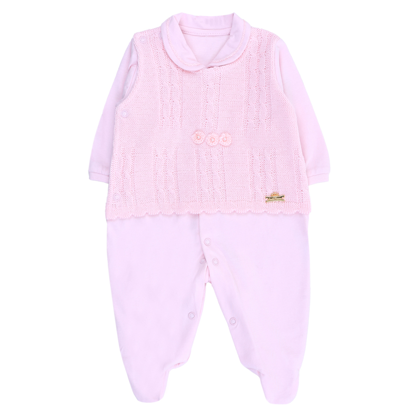 Macacão Longo Bebê Sonho Mágico Pala em Tricô com Flores