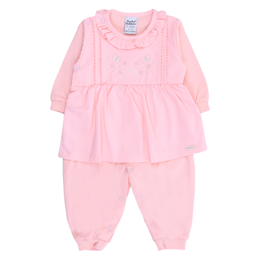 Macacão Longo Bebê Sonho Mágico Bordado Flor E Borboleta