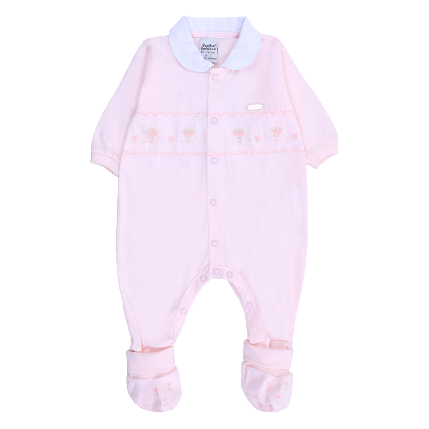 Macacão Longo Bebê Sonho Mágico Flor com Luva 2 Peças
