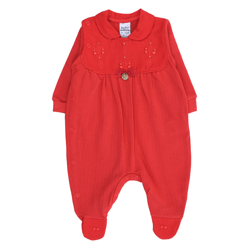 Macacão Longo Bebê Sonho Mágico Pala Bordada Flor