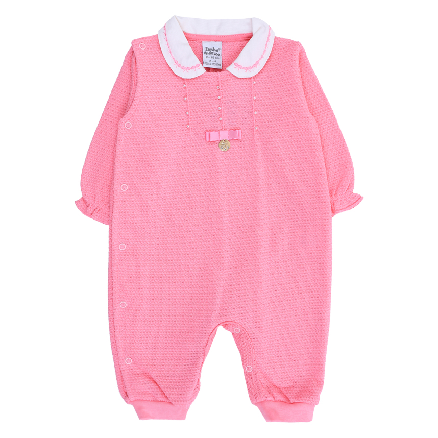 Macacão Longo Bebê Sonho Mágico Pala Pérolas Bordada