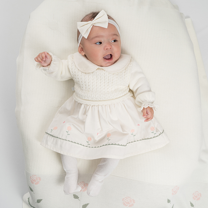 Saída de Maternidade Bebê Fofinho Vestido Em Tricô 4 Peças