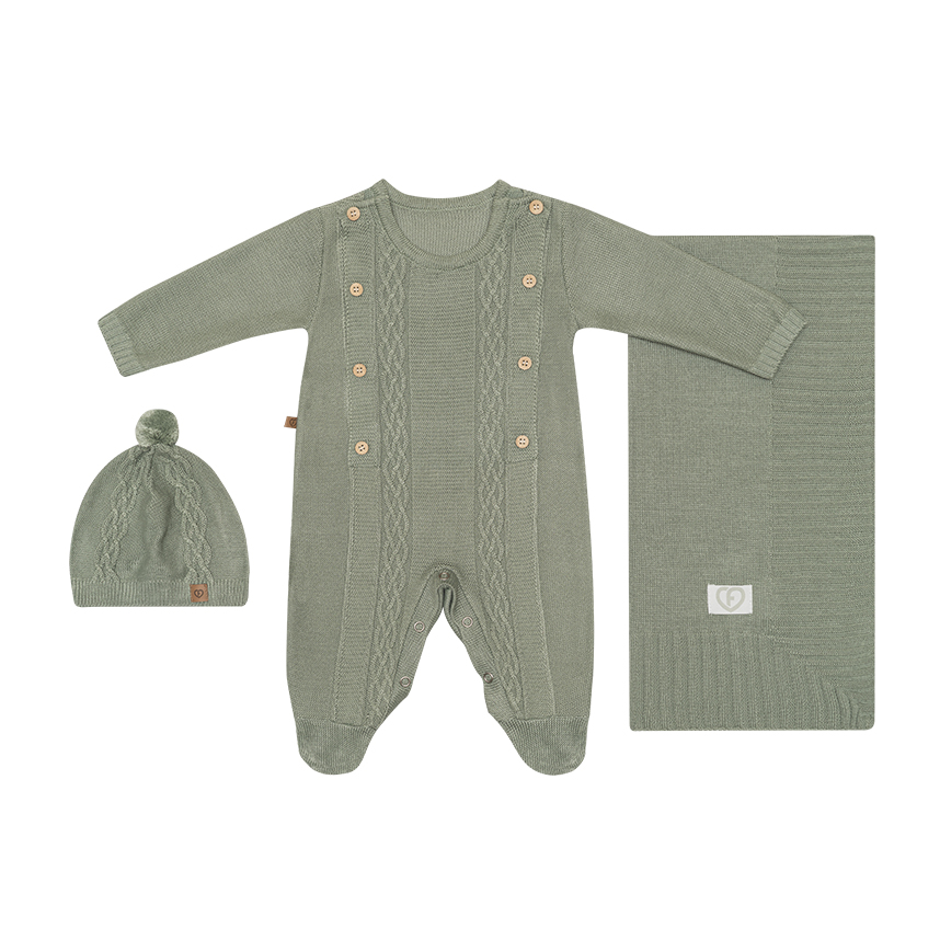 Saída de Maternidade Bebê Fofinho Macacão Com Touca 3 Peças