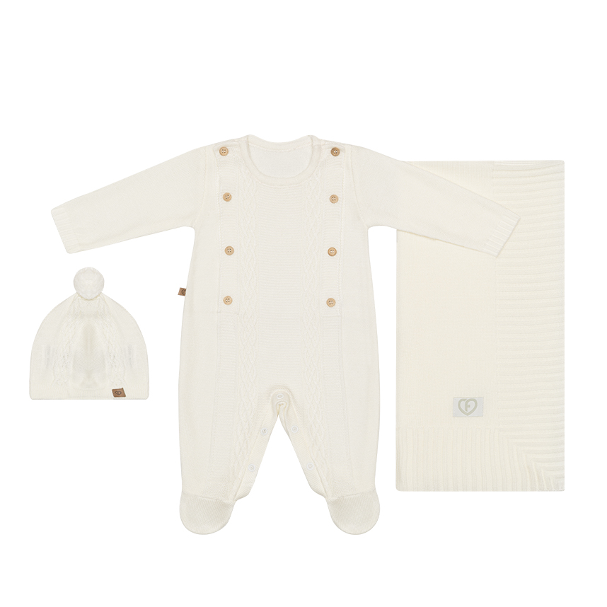 Saída de Maternidade Bebê Fofinho Macacão Com Touca 3 Peças