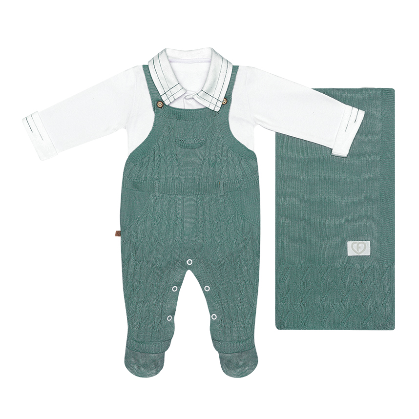 Saída de Maternidade Bebê Fofinho Jardineira 3 Peças