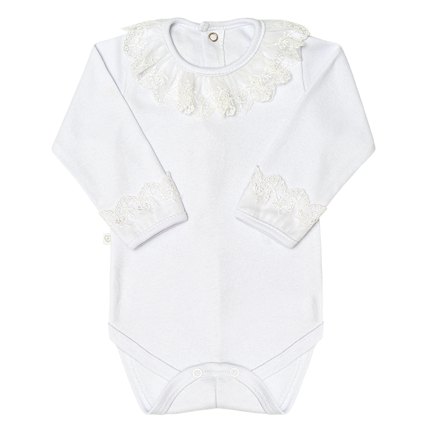 Body Bebê Fofinho Manga Longo Em Suedine Gola Renda