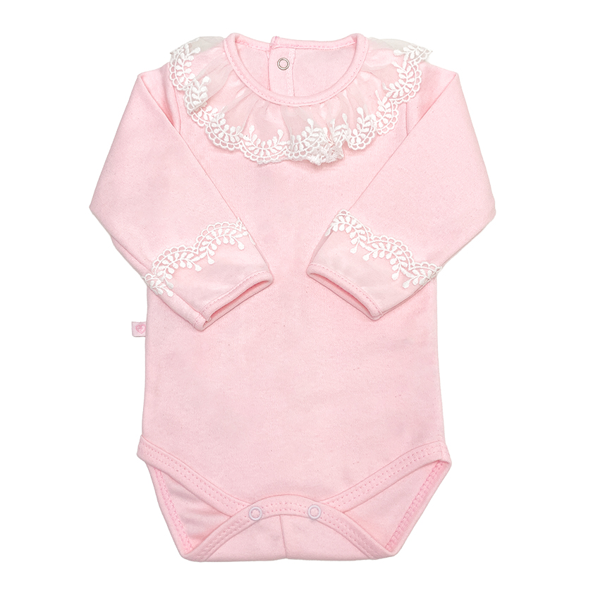Body Bebê Fofinho Manga Longo Em Suedine Gola Renda