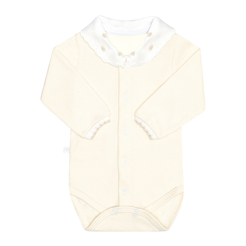 Body Bebê Fofinho Manga Longa Suedine com Gola Bordada Bola