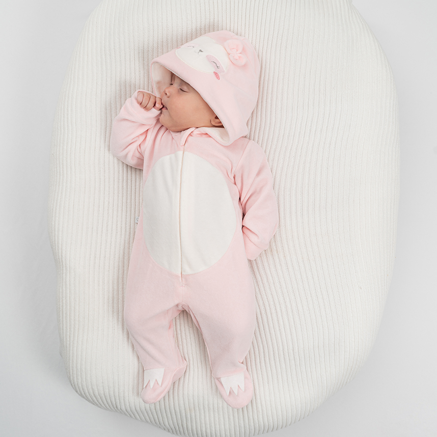 Macacão Longo Bebê Fofinho Tricô com Zíper E Capuz Preguiça