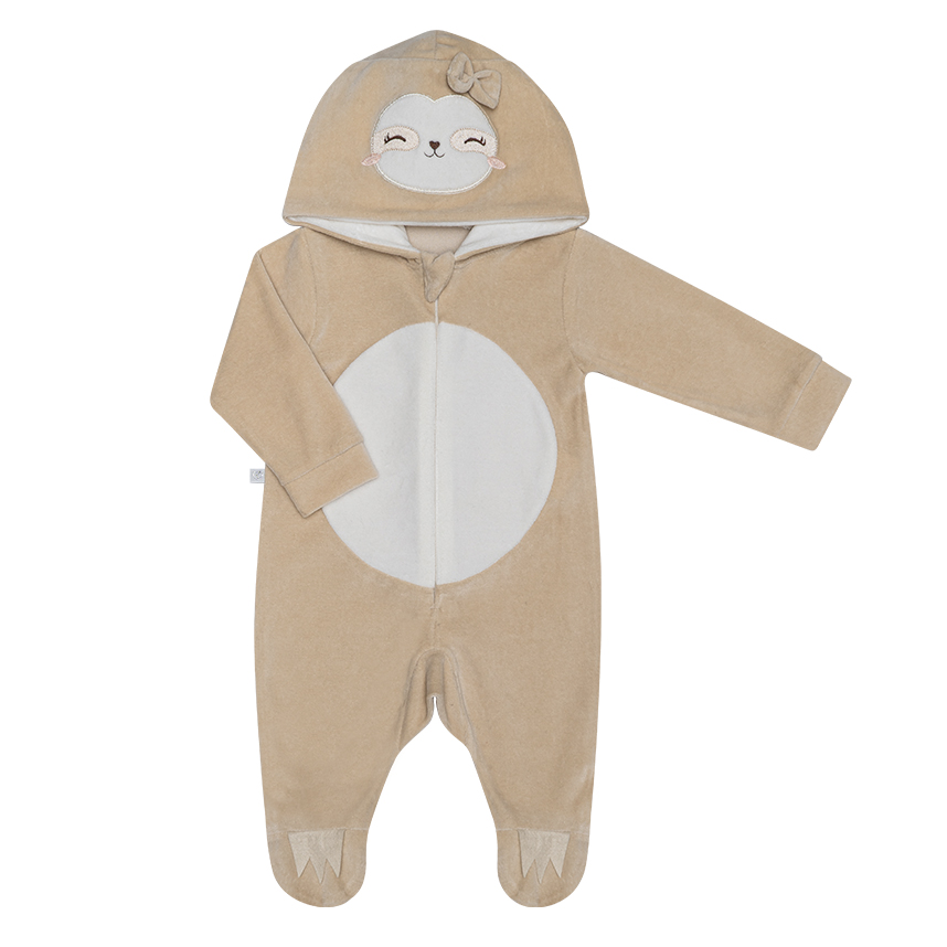 Macacão Longo Bebê Fofinho Tricô com Zíper E Capuz Preguiça