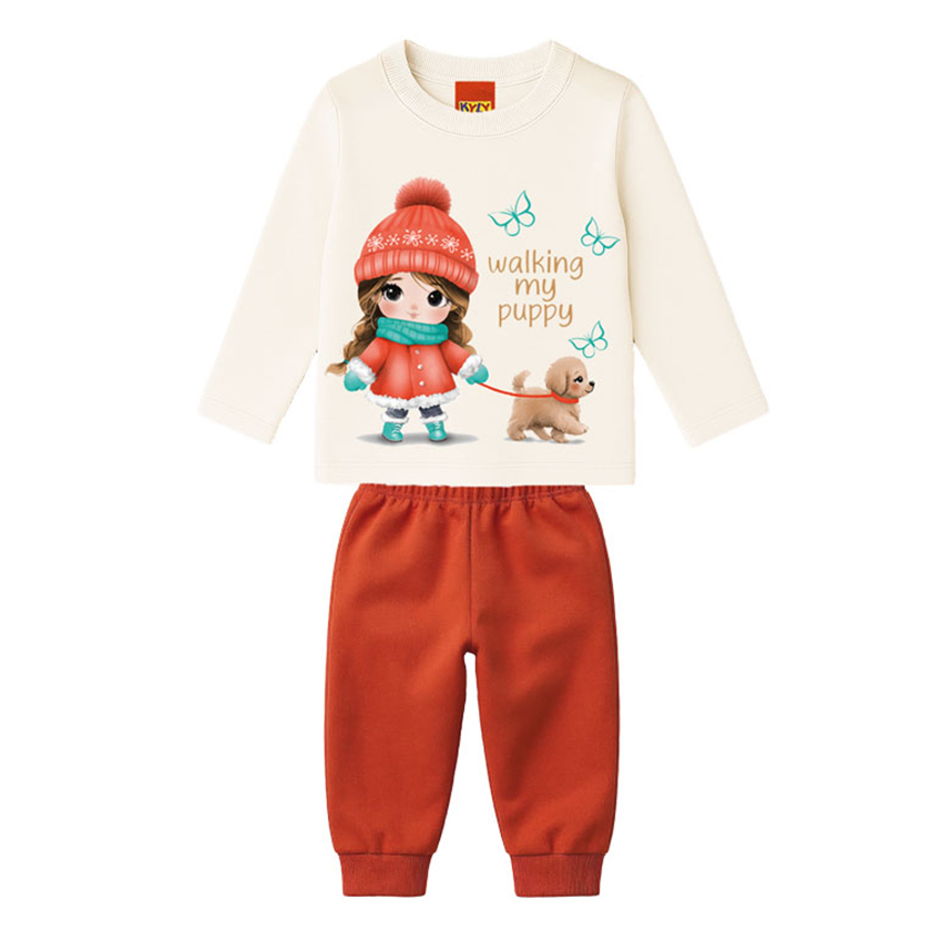 Conjunto Infantil Kyly Blusão Estampado E Calça Em Moletom