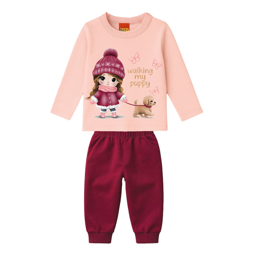 Conjunto Infantil Kyly Blusão Estampado E Calça Em Moletom