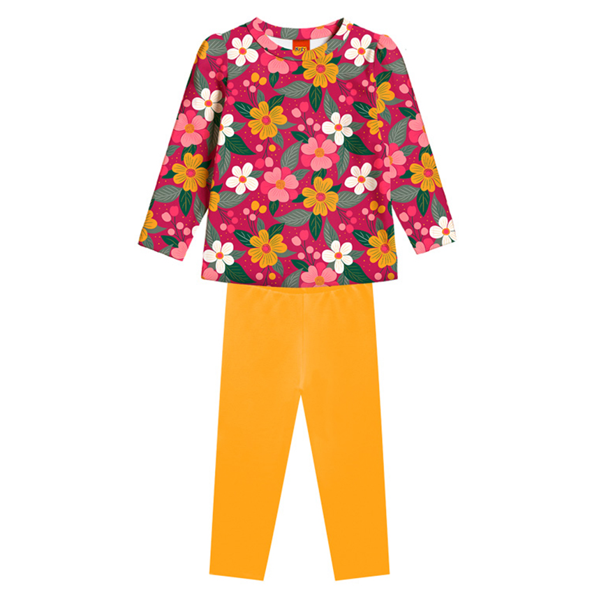 Conjunto Infantil Kyly Blusa Manga Longa Flores e Legging