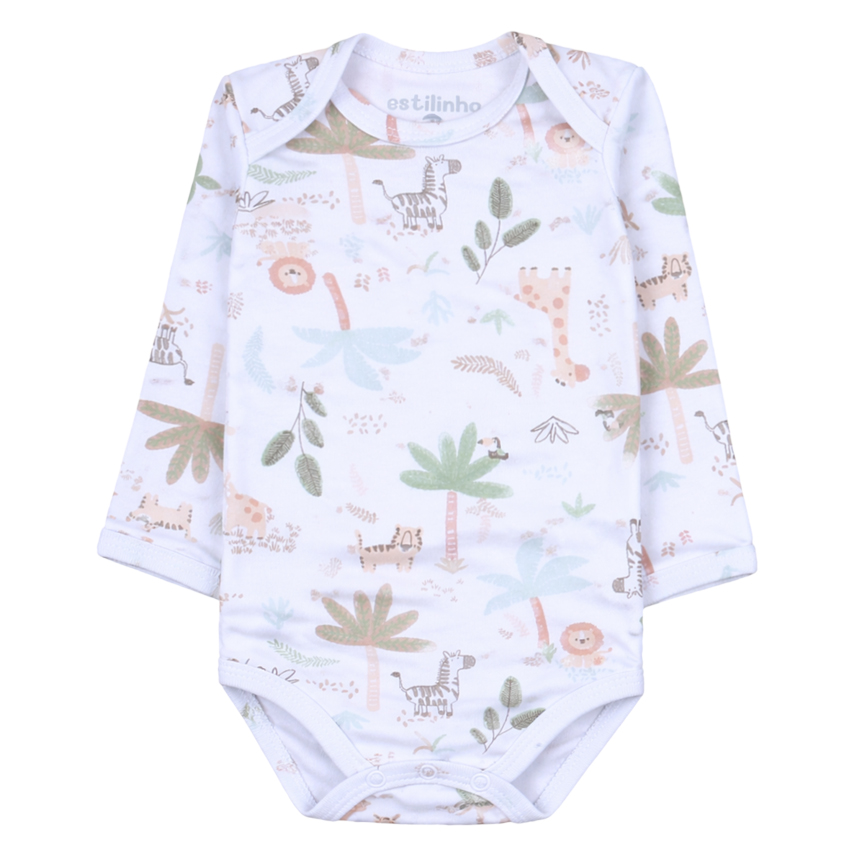 Kit Body Longo Estilinho Bebê Estampa Safari 3 Peças Kit Body Longo Estilinho Bebê Estampa Safari 3 Peças