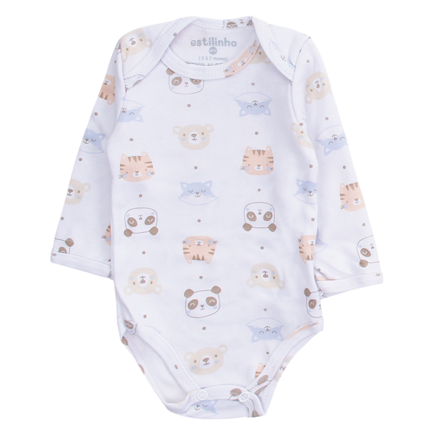 Kit Body Longo Estilinho Bebê Estampa Bichos 3 Peças