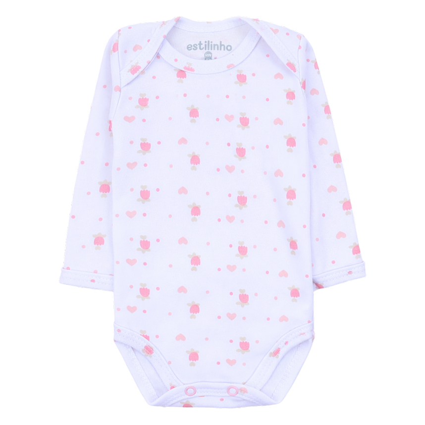 Kit Body Longo Estilinho Bebê Estampa Coração 3 Peças