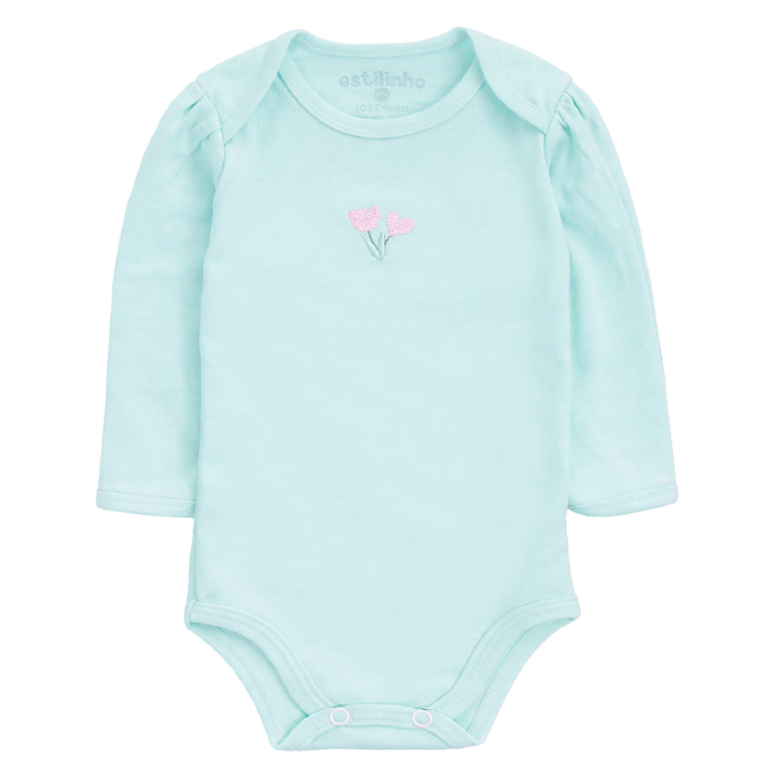 Kit Body Longo Estilinho Bebê Bordado Flor 3 Peças