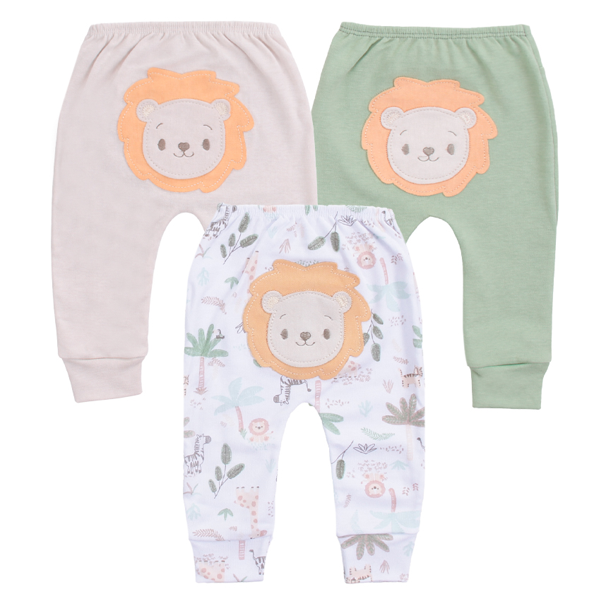 Kit Mijão Bebê Estilinho Bordado Leão 3 Peças