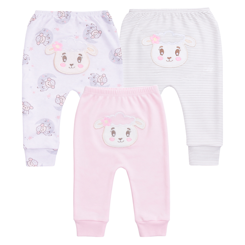 Kit Mijão Bebê Estilinho Bordado Ovelha 3 Peças