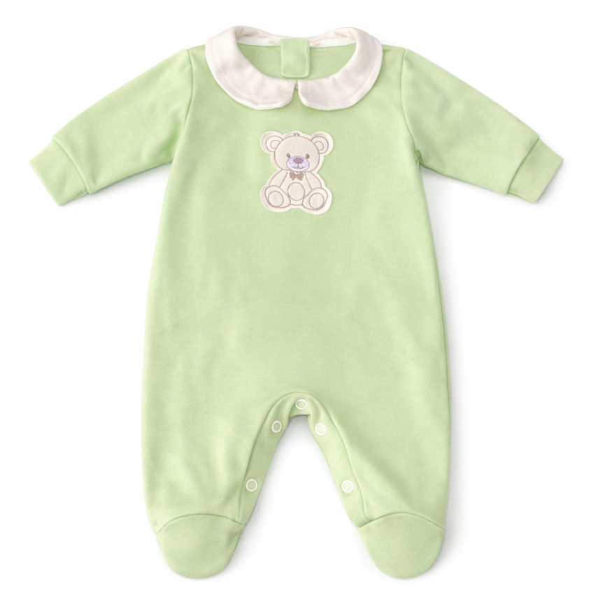 Macacão Longo Bebê Estilinho Suedine Bordado Urso
