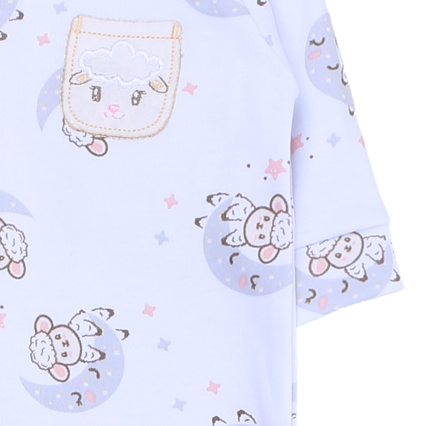 Macacão Longo Bebê Estilinho Zíper Bordado Ovelha Coração Macacão Longo Bebê Estilinho Zíper Bordado Ovelha Coração