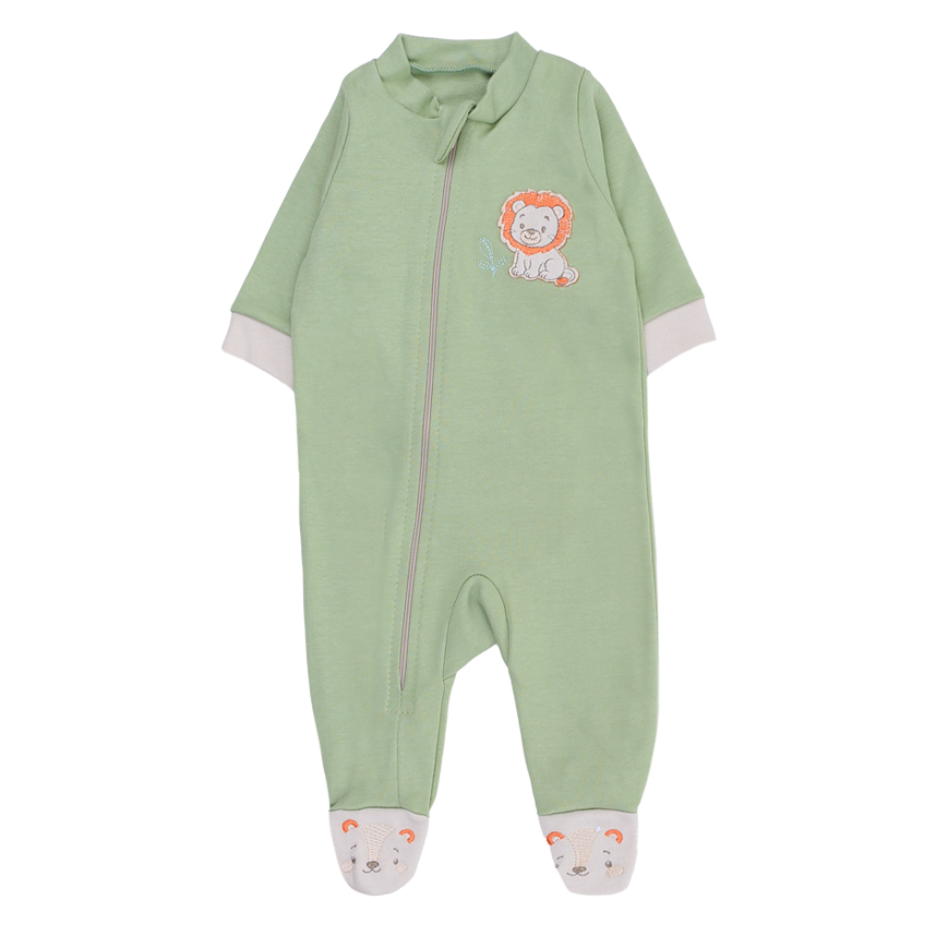 Macacão Longo Bebê Estilinho Zíper Bordado Leão